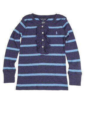 NWT Ralph Lauren Girl’s Striped Henley Shirt with Ruffle / Girl Size 4